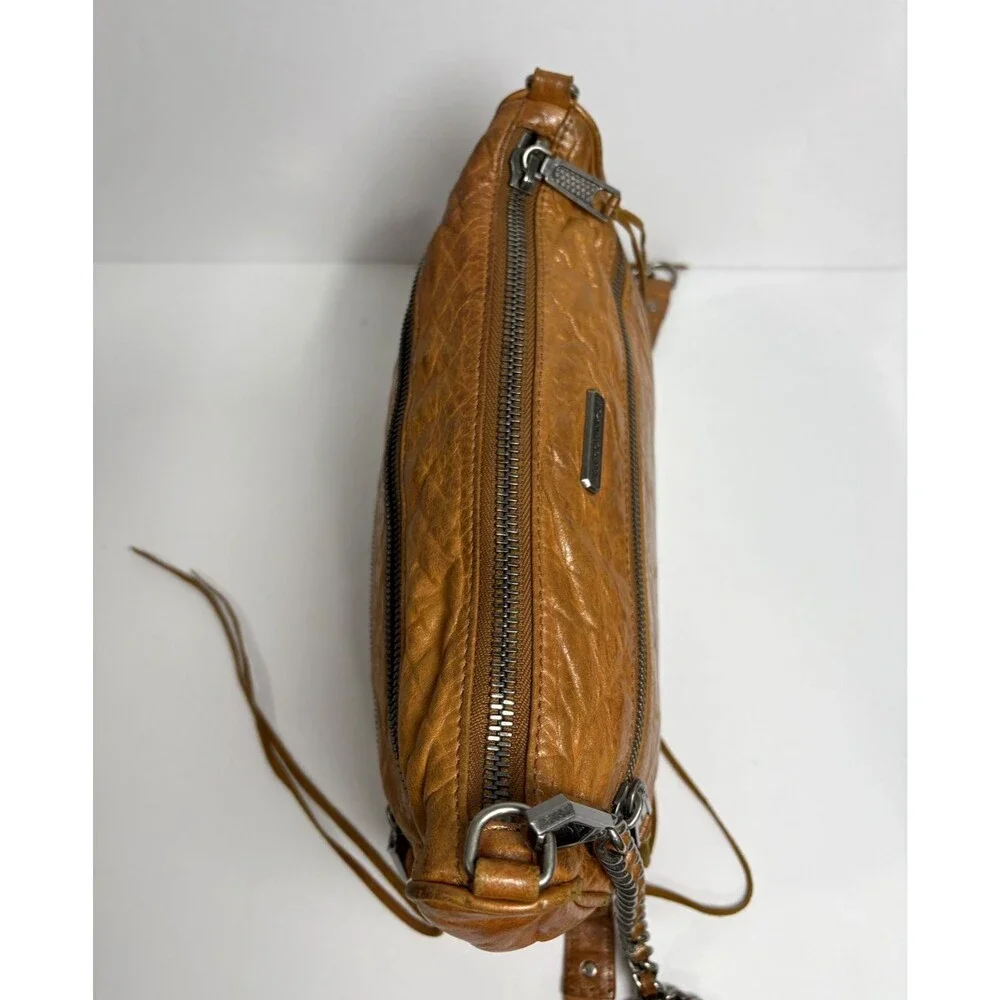 Rebecca Minkoff Women's Crinkled Leather Cognac Brown Crossbody Shoulder Bag